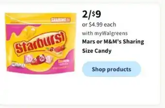 Walgreens Mars or m&m's sharing size candy offer