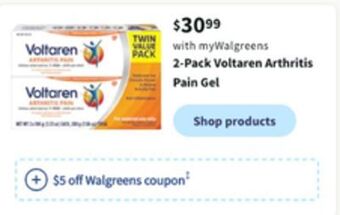 Walgreens 2-pack voltaren arthritis pain gel offer