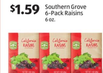 Aldi Southern grove 6-pack raisins offer