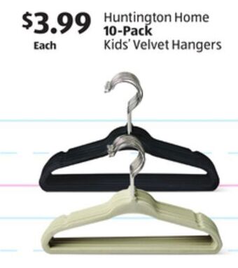 Aldi Huntington home 10-pack kids' velvet hangers offer