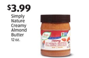 Aldi Simply nature creamy almond butter offer