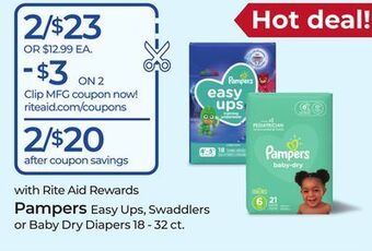 Rite Aid Pampers easy ups, swaddlers or baby dry diapers offer