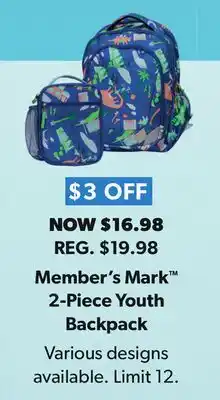 Sam's Club Member's mark™ 2-piece youth backpack offer