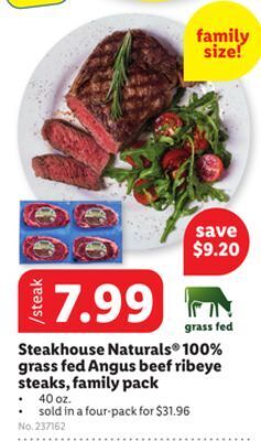 Lidl Steakhouse naturals® 100% grass fed angus beef ribeye steaks, family pack offer