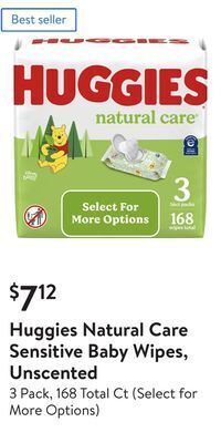 Walmart Huggies natural care sensitive baby wipes, unscented offer