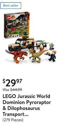 Walmart Lego jurassic world dominion pyroraptor & dilophosaurus transport 76951 offer