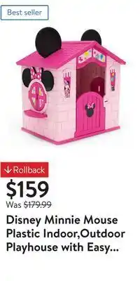 Walmart Disney minnie mouse plastic indoor,outdoor playhouse with easy assembly offer