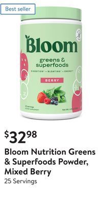 Walmart Bloom nutrition greens & superfoods powder, mixed berry offer