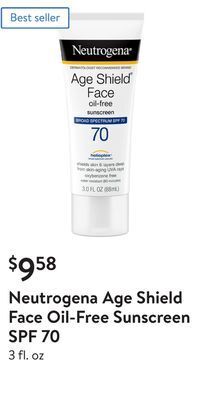 Walmart Neutrogena age shield face oil-free sunscreen spf 70 offer