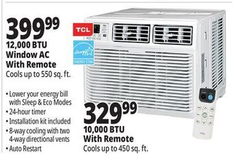 Ocean State Job Lot 12,000 btu window ac with remote, 10,000 btu with remote offer
