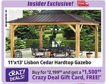 Ocean State Job Lot Lisbon 11' x 13' cedar framed gazebo with polycarbonate hip roof hardtop offer