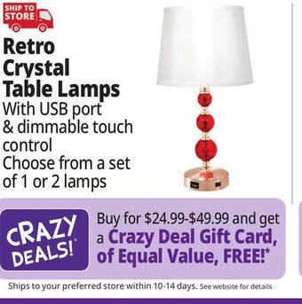 Ocean State Job Lot Retro crystal table lamps offer