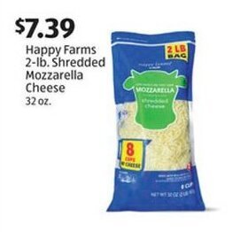Aldi Happy Farms 2-lb. Shredded Mozzarella Cheese offer