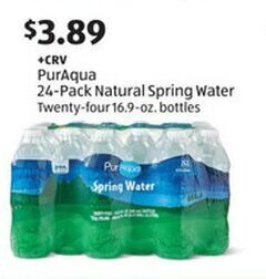 Aldi PurAqua 24-Pack Natural Spring Water Twenty-four 16.9-oz. bottles offer