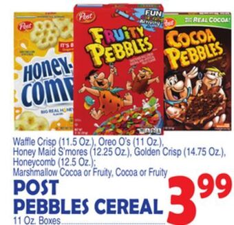 Bravo Supermarkets Post pebbles cereal 11 oz. boxes offer
