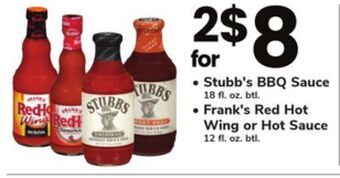 ACME Stubb's bbq sauce 18 fl. oz. btl., frank's red hot wing or hot sauce 12 fl. oz. btl. offer