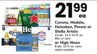 ACME Corona, modelo, heineken, peroni or stella artois 12-pk., 11.2-12 fl. oz. btls. or cans or high noon 8-pk., 12 fl. oz. cans offer
