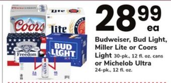 ACME Budweiser, bud light, miller lite or coors light 30-pk., 12 fl. oz. cans or michelob ultra 24-pk., 12 fl. oz. offer