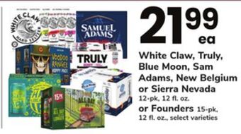 ACME White claw, truly, blue moon, sam adams, new belgium or sierra nevada 12-pk, 12 fl. oz. or founders 15-pk, 12 fl. oz. offer