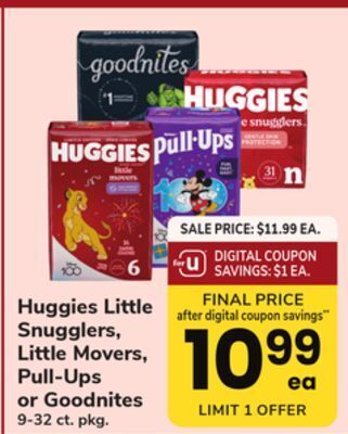 ACME Huggies little snugglers, little movers, pull-ups or goodnites offer