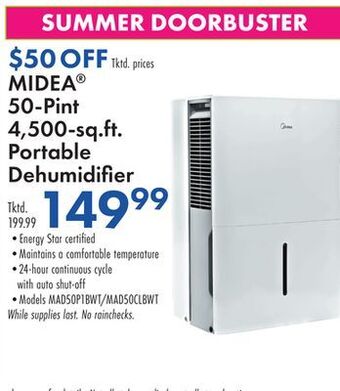 Boscov's Midea® 50-pint 4,500-sq.ft. portable dehumidifier offer