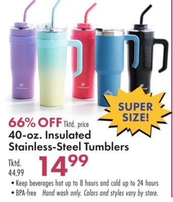 Boscov's 40-oz. insulated stainless-steel tumblers offer