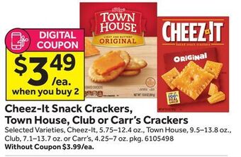 Stop&Shop Cheez-it snack crackers, town house, club or carr's crackers offer