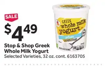 Stop&Shop Stop & shop greek whole milk yogurt offer