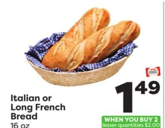 Weis Markets Italian or long french bread offer