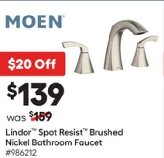 Lowe's Lindor™ spot resist™ brushed nickel bathroom faucet offer