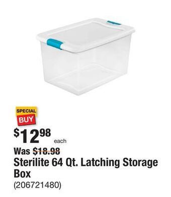 The Home Depot Sterilite 64 qt. latching storage box offer