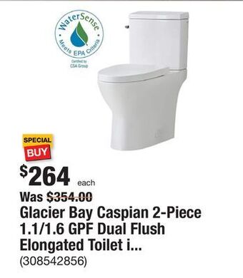 The Home Depot Glacier bay caspian 2-piece 1.1/1.6 gpf dual flush elongated toilet in white, seat included offer