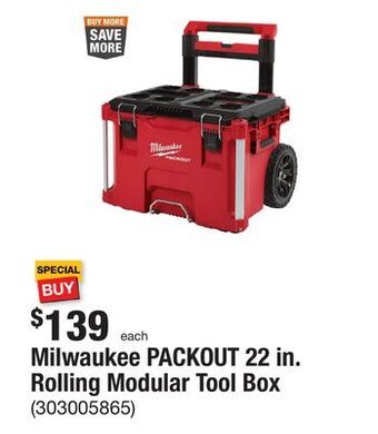 The Home Depot Milwaukee packout 22 in. rolling modular tool box offer