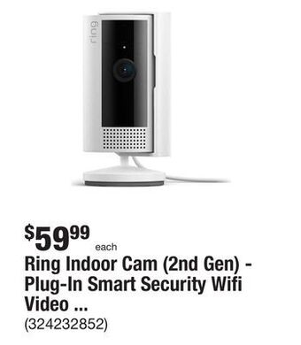 The Home Depot Ring indoor cam (2nd gen) - plug-in smart security wifi video camera, with included privacy cover, night vision, white offer