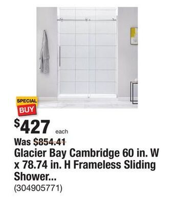 The Home Depot Glacier bay cambridge 60 in. w x 78.74 in. h frameless sliding shower door in chrome offer