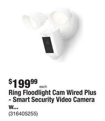 The Home Depot Ring floodlight cam wired plus - smart security video camera with 2 led lights, 2-way talk, color night vision, white offer