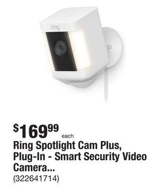 The Home Depot Ring spotlight cam plus, plug-in - smart security video camera with led lights, 2-way talk, color night vision, white offer
