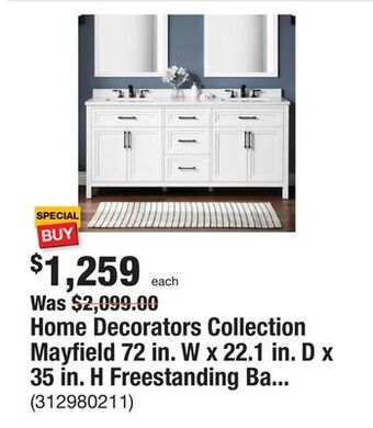 The Home Depot Home decorators collection mayfield 72 in. w x 22.1 in. d x 35 in. h freestanding bath vanity in white with white cultured ma offer