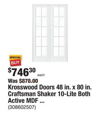 The Home Depot Krosswood doors 48 in. x 80 in. craftsman shaker 10-lite both active mdf solid hybrid core double prehung interior door offer
