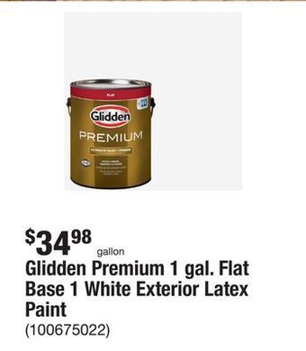 The Home Depot Glidden premium 1 gal. flat base 1 white exterior latex paint offer
