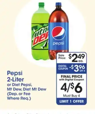 Price Rite Pepsi 2-liter or diet pepsi, mt dew, diet mt dew offer