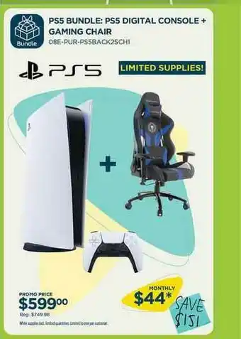 Curacao Ps5 Bundle : Ps5 Digital Console + Gaming Chair offer