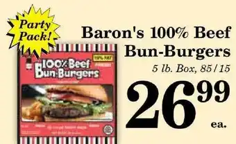 Harvest Foods Baron's 100% Beef Bun-burgers offer