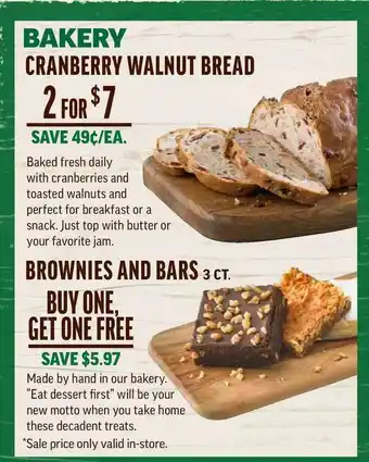 Central Market Bakery Cranberry Walnut Bread Brownies And Bars offer