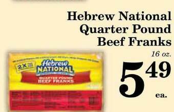 Harvest Foods Hebrew National Quarter Pound Beef Franks offer
