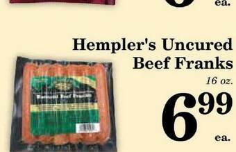 Harvest Foods Hempler's Uncured Beef Franks offer
