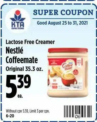 KTA Super Stores Lactose Free Creamer Nestlé Coffeemate Original offer