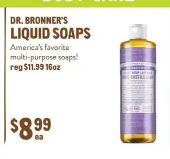 New Seasons Market Dr. Bronner's Liquid Soaps offer