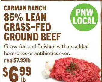 New Seasons Market Carman Ranch 85% Lean Grass-fed Ground Beef offer