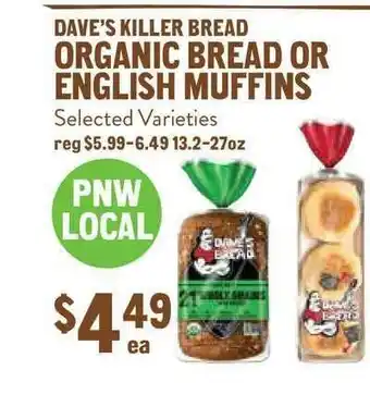 New Seasons Market Organic Bread Or English Muffins Dave's Killer Bread offer